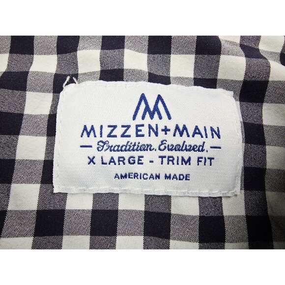Mizzen Main Sz XL Trim Fit Mens Black White Check Spread Collar Polyester Shirt - Picture 4 of 9